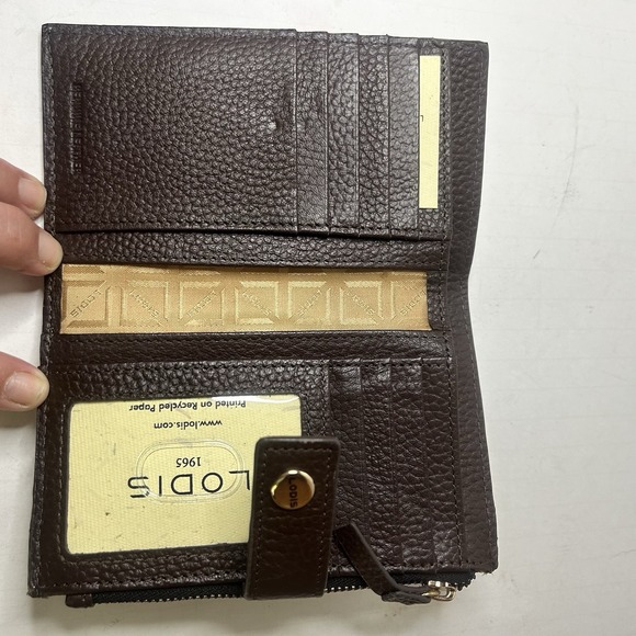 LODIS Kate North South French Purse Coin Purse Card Wallet Brown Leather - Picture 12 of 16
